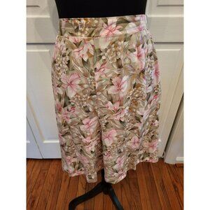 Vintage 80s Tan/Pink Floral Pleated Wide Leg Short/Skort L Fairy Coquette Retro